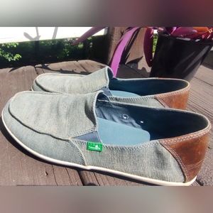 SANUK Casa Vintage Boat Canvas Loafers Slip-on Size 10 Light Blue Gray SMF11011